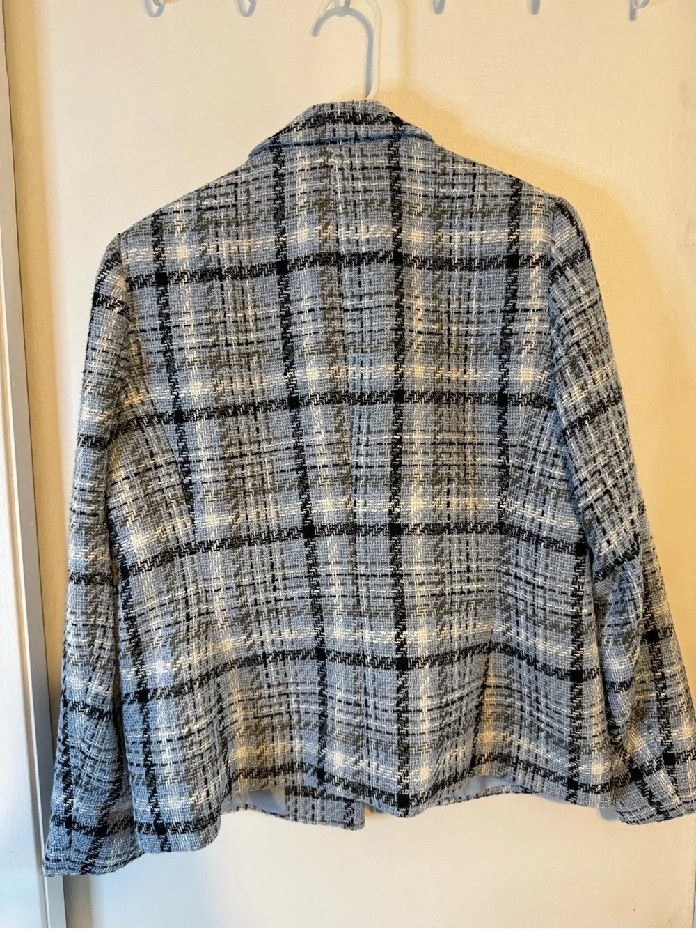 Jones New York Blue Plaid Tweed Double-Breasted Blazer - Size M